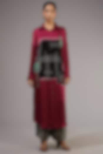 Black Crepe & Satin Printed Pant Set by Nupur Kanoi at Pernia's Pop Up Shop