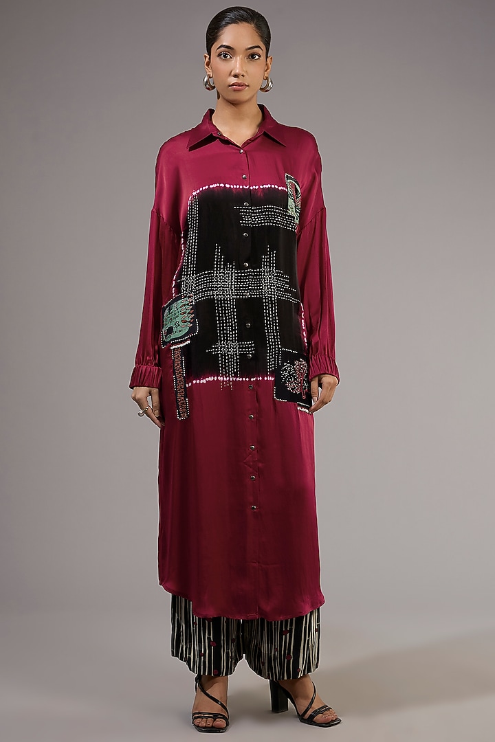 Black Crepe & Satin Printed Pant Set by Nupur Kanoi at Pernia's Pop Up Shop