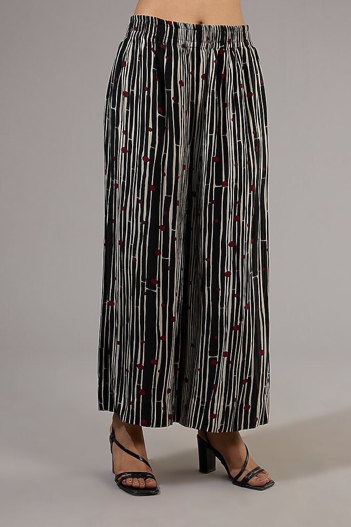 Black Crepe & Satin Printed Pant Set by Nupur Kanoi at Pernia's Pop Up Shop