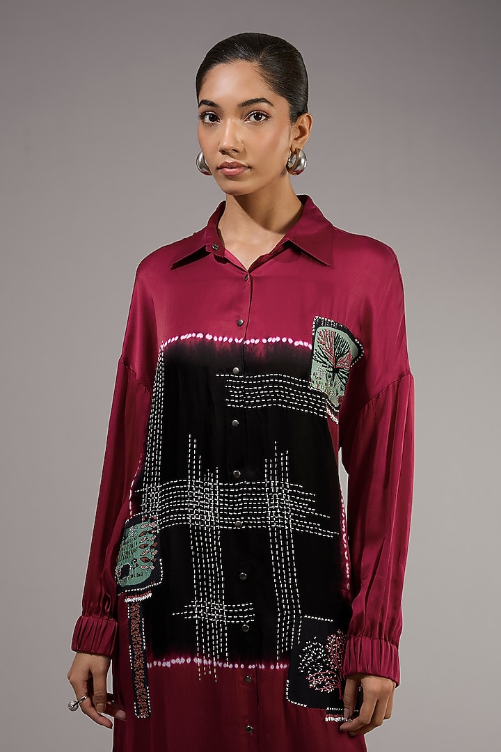 Black Crepe & Satin Printed Pant Set by Nupur Kanoi at Pernia's Pop Up Shop