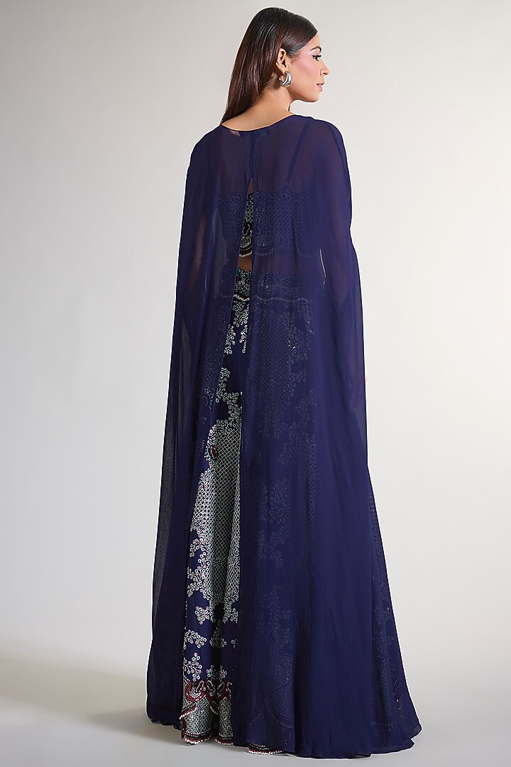 Navy Blue Silk & Crepe Embroidered Pant Set by Nupur Kanoi at Pernia's Pop Up Shop