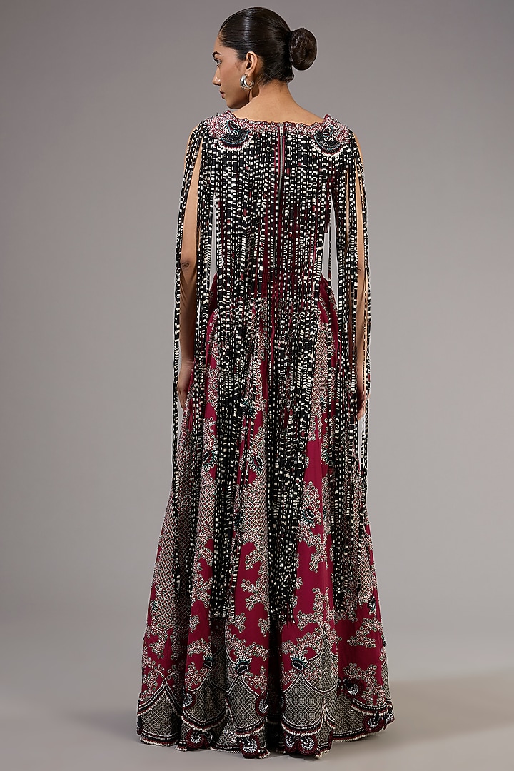 Burgundy Crepe Hand Embroidered Skirt Set by Nupur Kanoi at Pernia's Pop Up Shop