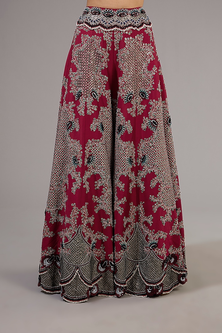 Burgundy Crepe Hand Embroidered Skirt Set by Nupur Kanoi at Pernia's Pop Up Shop