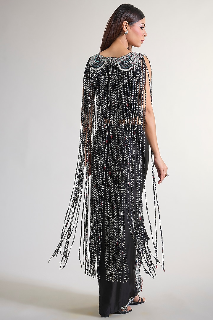 Black Crepe & Lycra Hand Embroidered Skirt Set by Nupur Kanoi at Pernia's Pop Up Shop