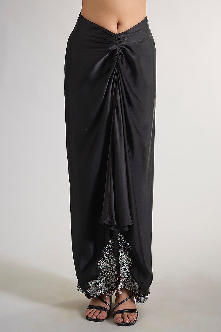 Black Crepe & Lycra Hand Embroidered Skirt Set by Nupur Kanoi at Pernia's Pop Up Shop