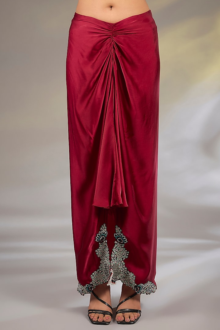Burgundy Satin Pick-Up Skirt Set by Nupur Kanoi at Pernia's Pop Up Shop