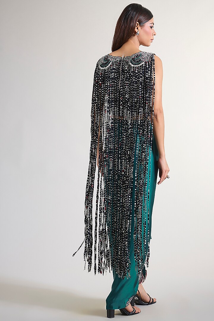 Teal Crepe & Lycra Hand Embroidered Skirt Set by Nupur Kanoi at Pernia's Pop Up Shop