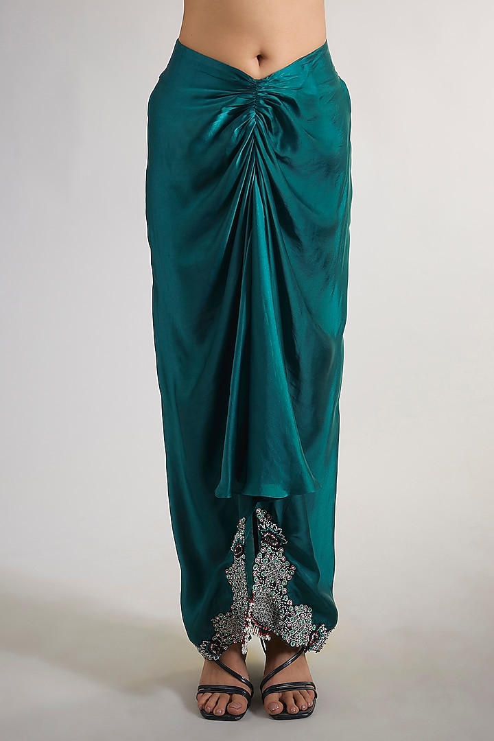 Teal Crepe & Lycra Hand Embroidered Skirt Set by Nupur Kanoi at Pernia's Pop Up Shop