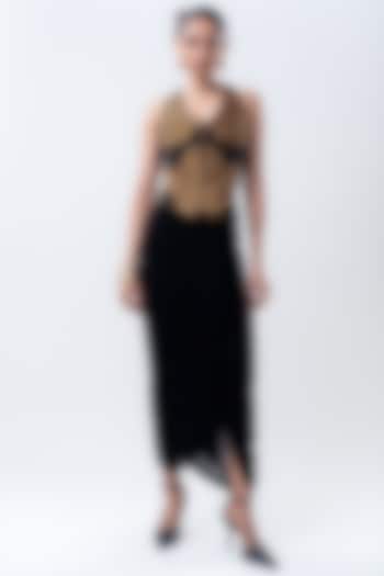 Black Banarasi Silk & Chiffon Frilled Skirt Set by Nupur Kanoi at Pernia's Pop Up Shop