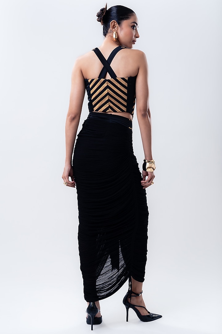 Black Banarasi Silk & Chiffon Frilled Skirt Set by Nupur Kanoi at Pernia's Pop Up Shop