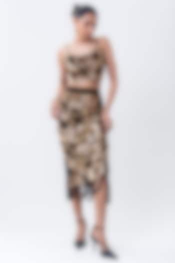 Golden Crepe & Lycra Embroidered Skirt Set by Nupur Kanoi at Pernia's Pop Up Shop