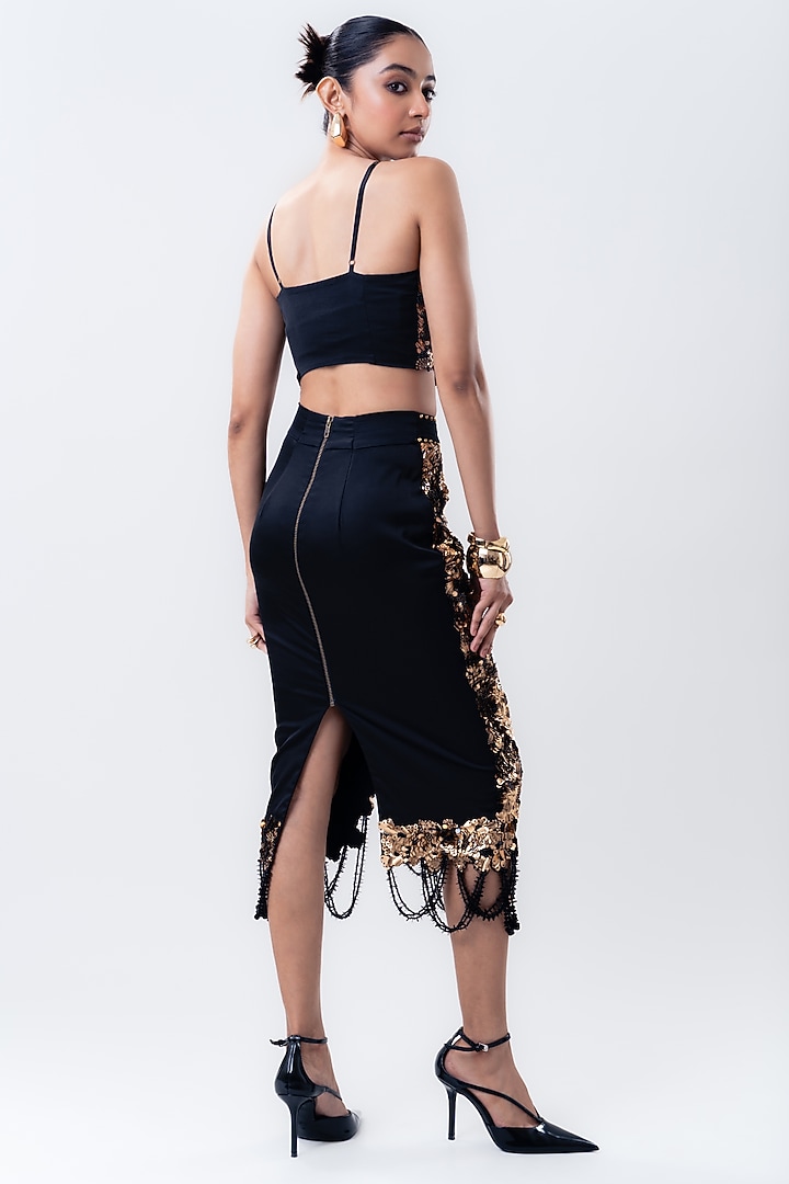 Golden Crepe & Lycra Embroidered Skirt Set by Nupur Kanoi at Pernia's Pop Up Shop
