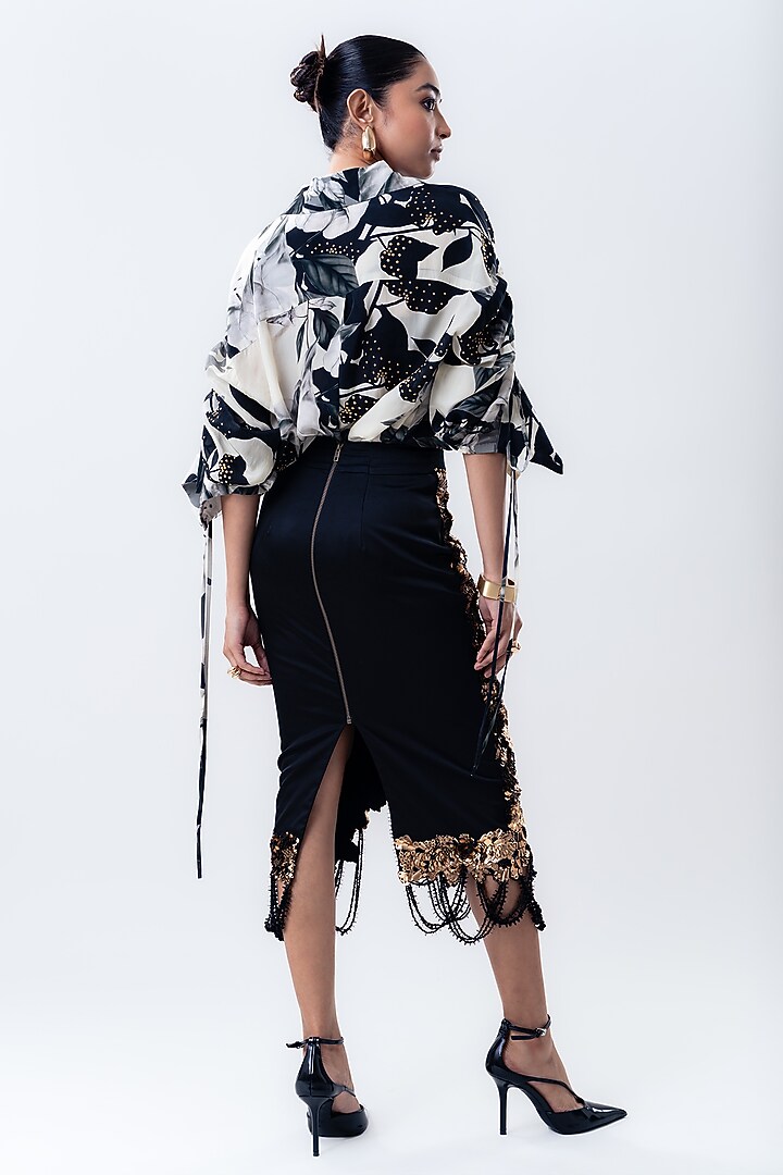Gold Crepe & Lycra Pencil Sequins Skirt Set by Nupur Kanoi at Pernia's Pop Up Shop