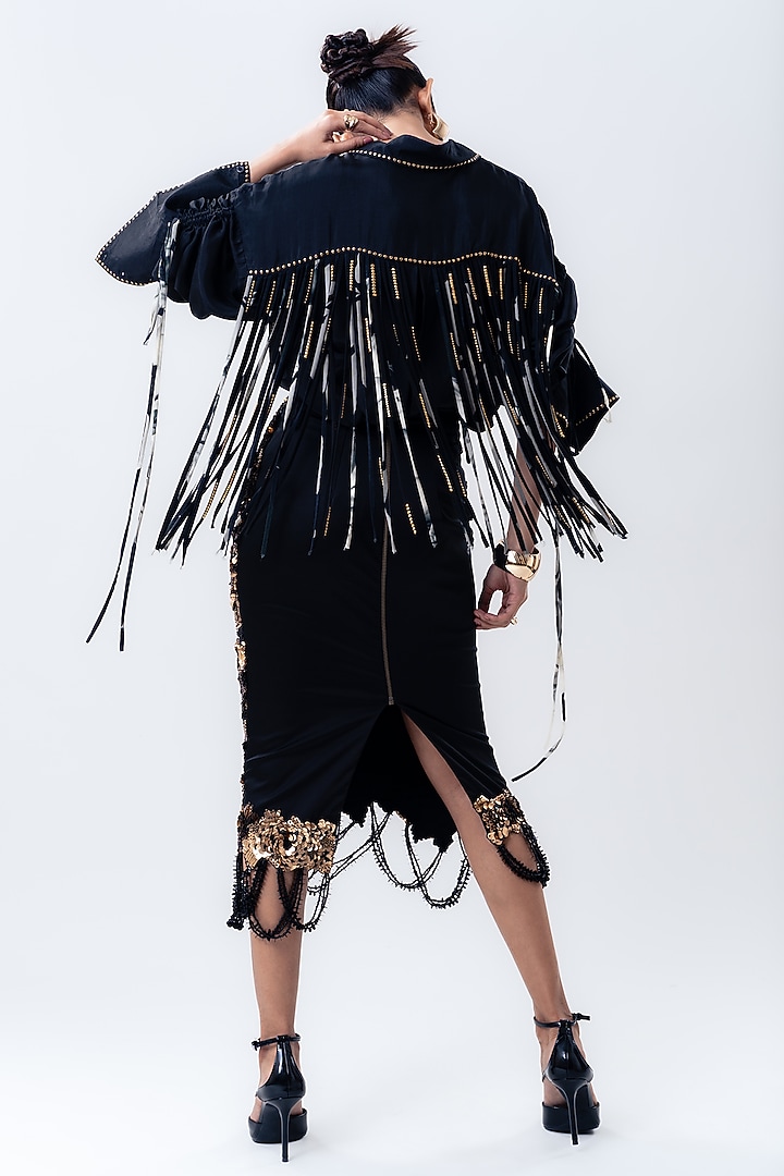 Gold Crepe & Lycra Pencil Sequins Skirt Set by Nupur Kanoi at Pernia's Pop Up Shop
