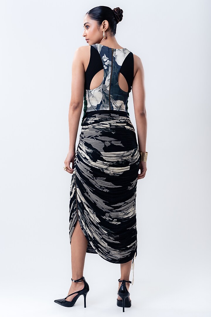 Black Crepe & Chiffon Printed Skirt Set by Nupur Kanoi at Pernia's Pop Up Shop