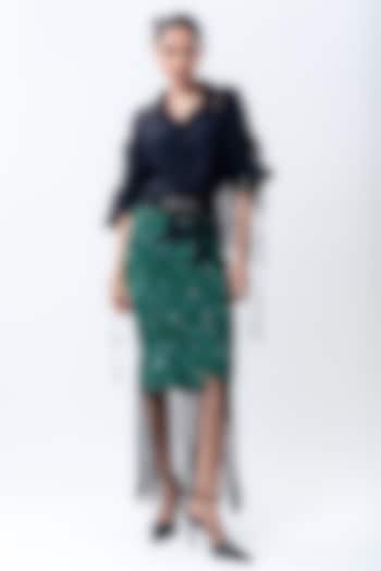 Green Crepe & Lycra Embroidered Skirt Set by Nupur Kanoi at Pernia's Pop Up Shop