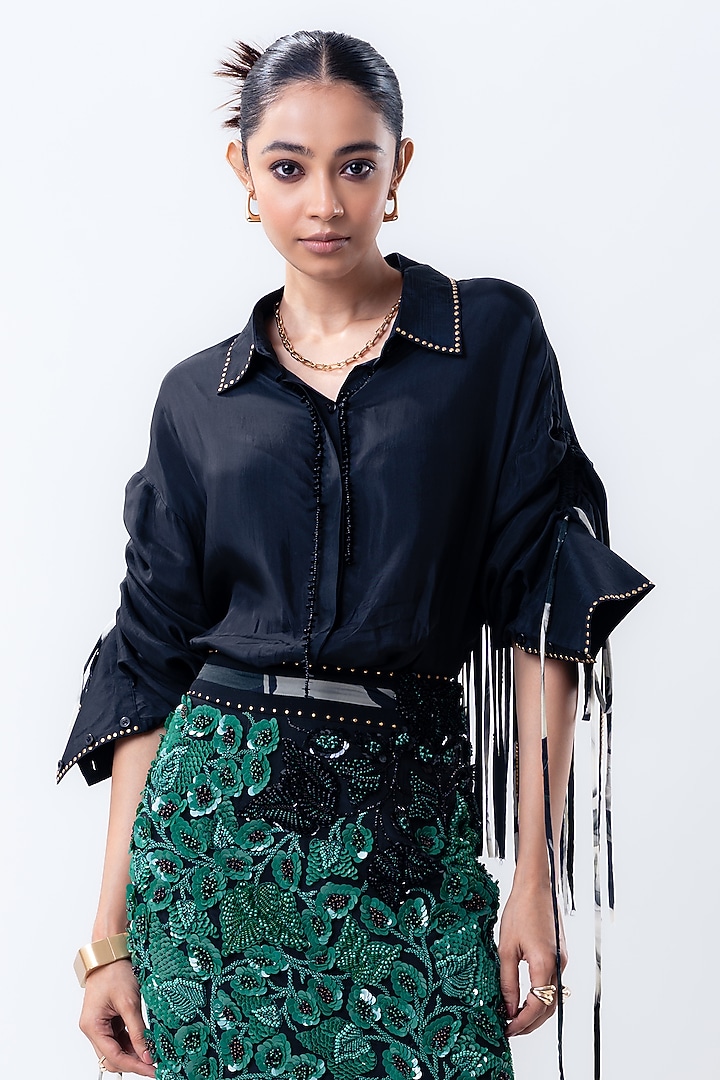 Green Crepe & Lycra Embroidered Skirt Set by Nupur Kanoi at Pernia's Pop Up Shop