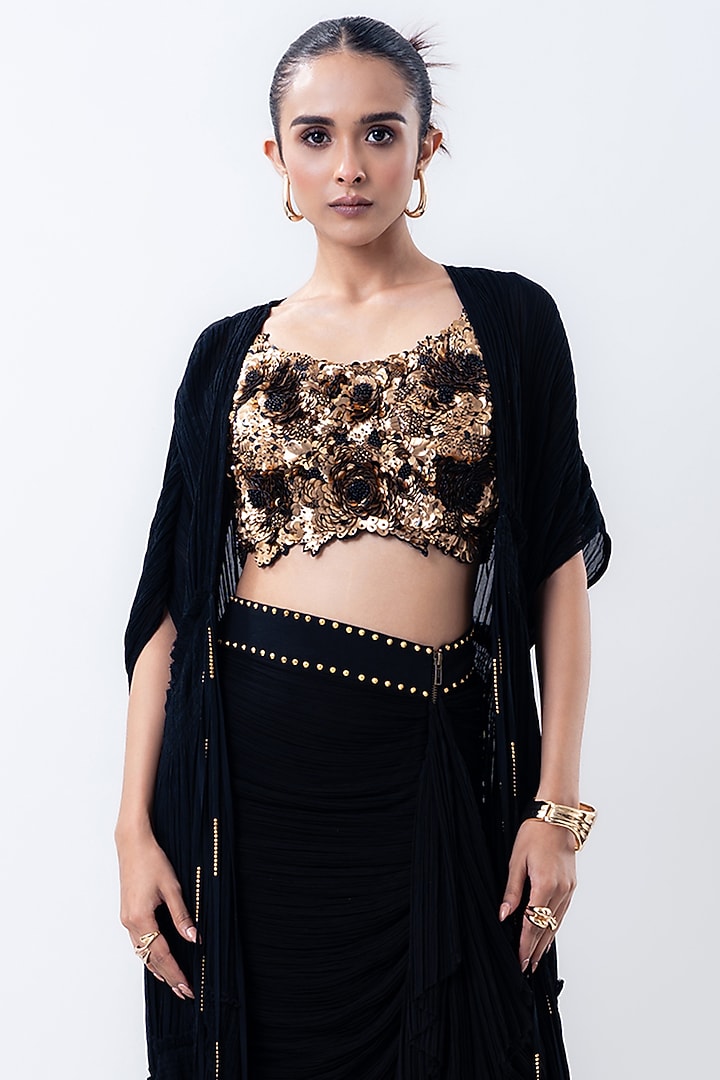 Black Chiffon & Lycra Jacket Set by Nupur Kanoi at Pernia's Pop Up Shop