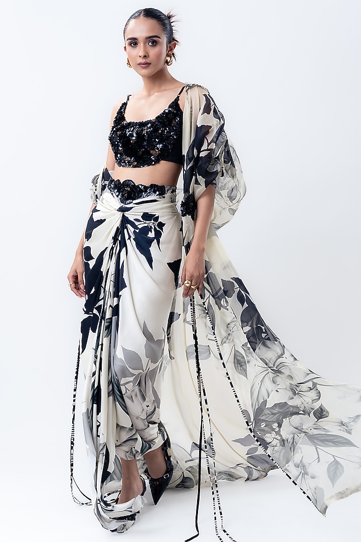 Off-White Organza Printed Jacket Set by Nupur Kanoi at Pernia's Pop Up Shop