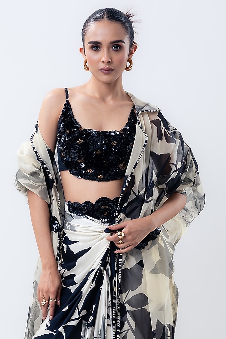 Off-White Organza Printed Jacket Set by Nupur Kanoi at Pernia's Pop Up Shop