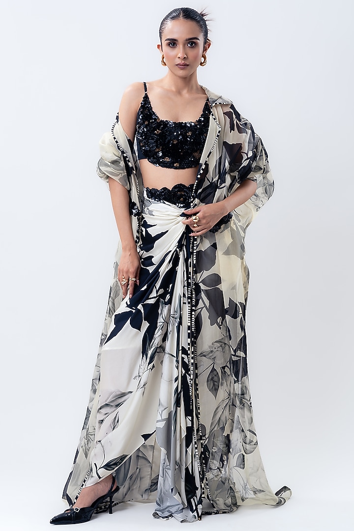 Off-White Organza Printed Jacket Set by Nupur Kanoi at Pernia's Pop Up Shop