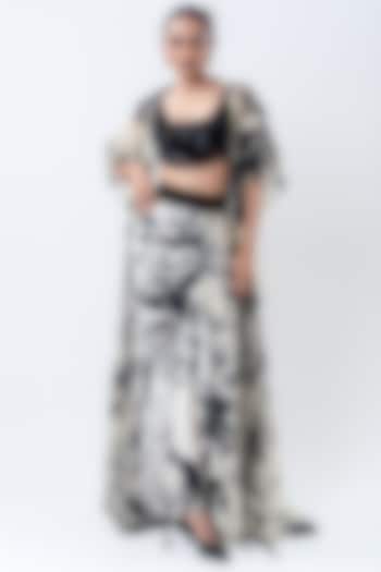 Off-White Organza & Satin Printed Jacket Set by Nupur Kanoi at Pernia's Pop Up Shop