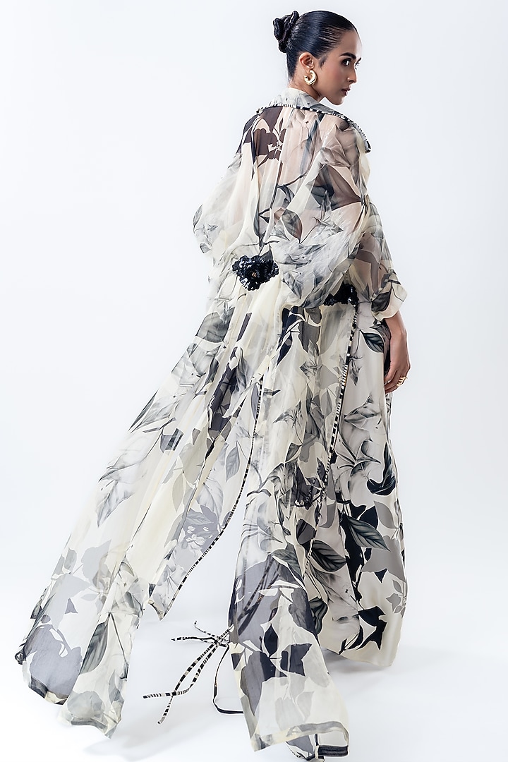 Off-White Organza & Satin Printed Jacket Set by Nupur Kanoi at Pernia's Pop Up Shop