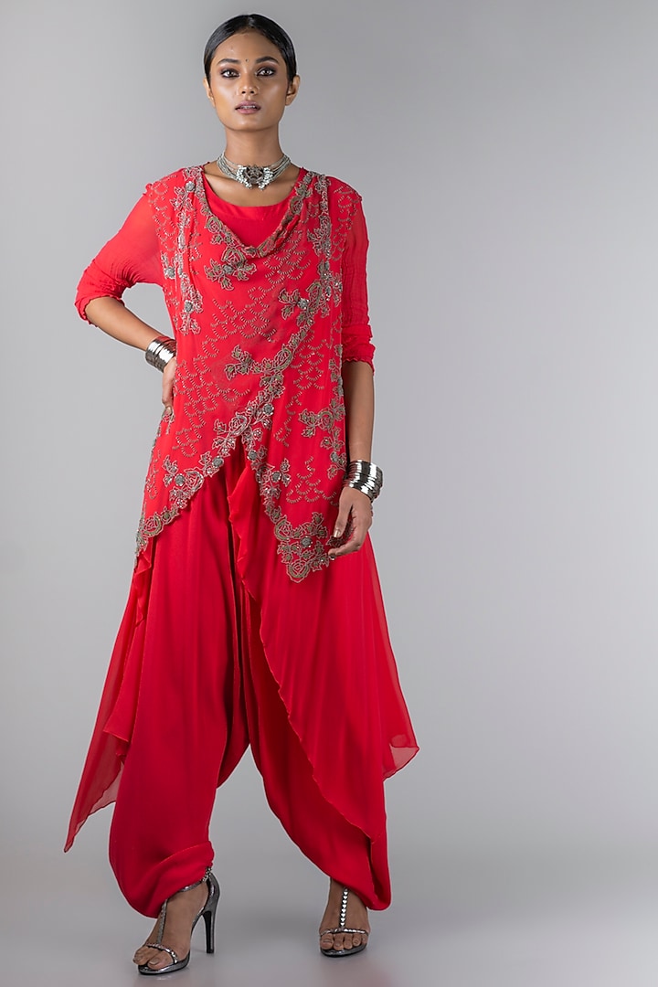 Rani Pink Jumpsuit With Embroidered Waistcoat by Nupur Kanoi