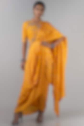 Mustard Pre-Draped Saree Set by Nupur Kanoi at Pernia's Pop Up Shop