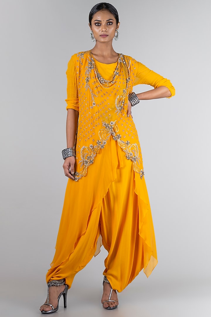 Mustard Jumpsuit With Waistcoat by Nupur Kanoi