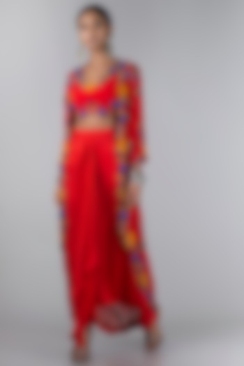 Red Embroidered Jacket Set by Nupur Kanoi