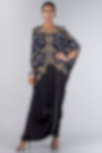 Black Embroidered Jacket With Skirt by Nupur Kanoi