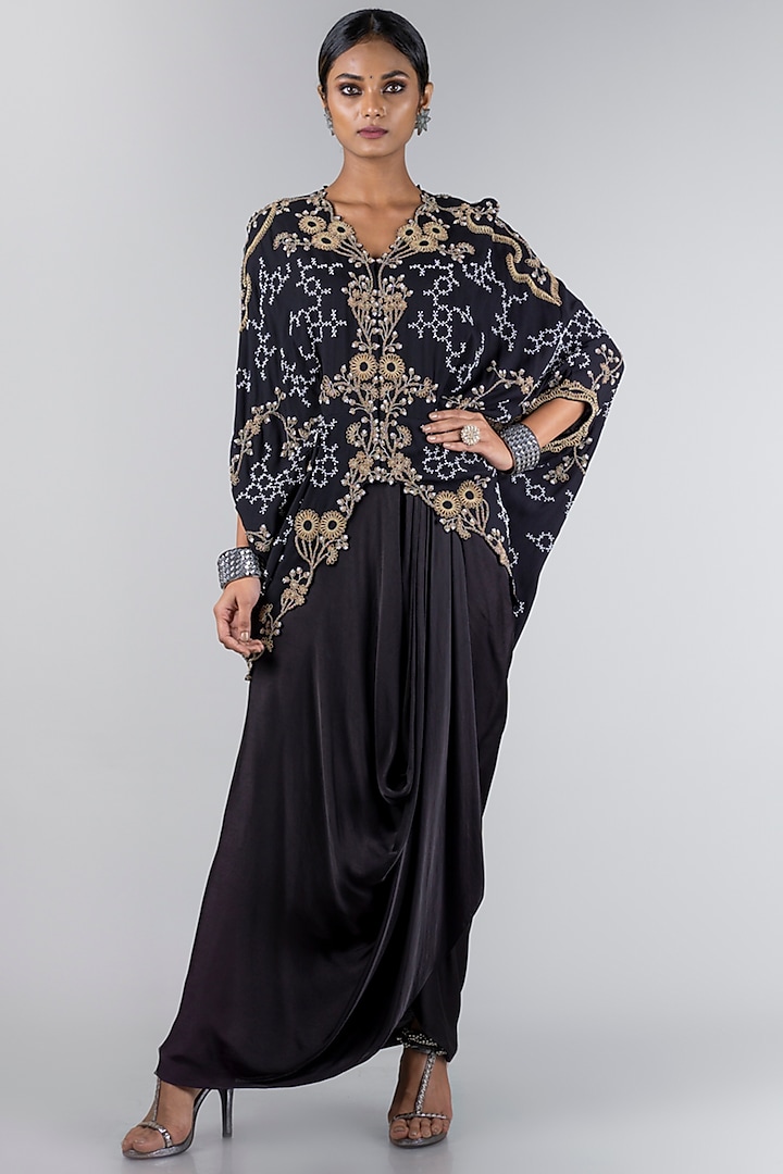 Black Embroidered Jacket With Skirt by Nupur Kanoi
