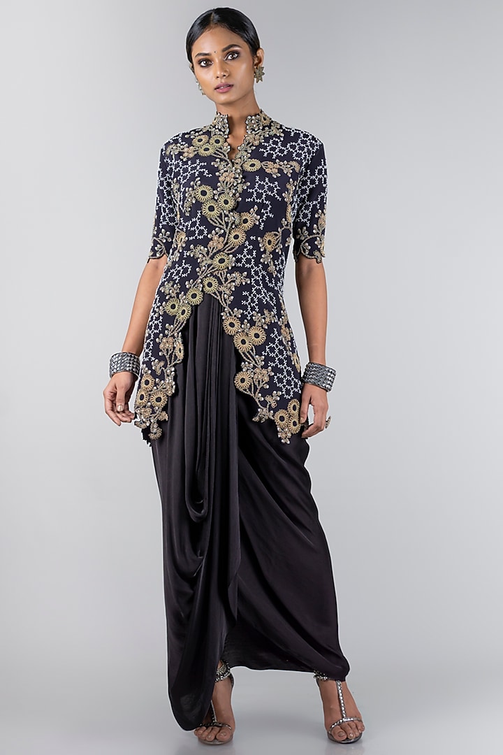 Black Jacket With Dhoti Pants by Nupur Kanoi