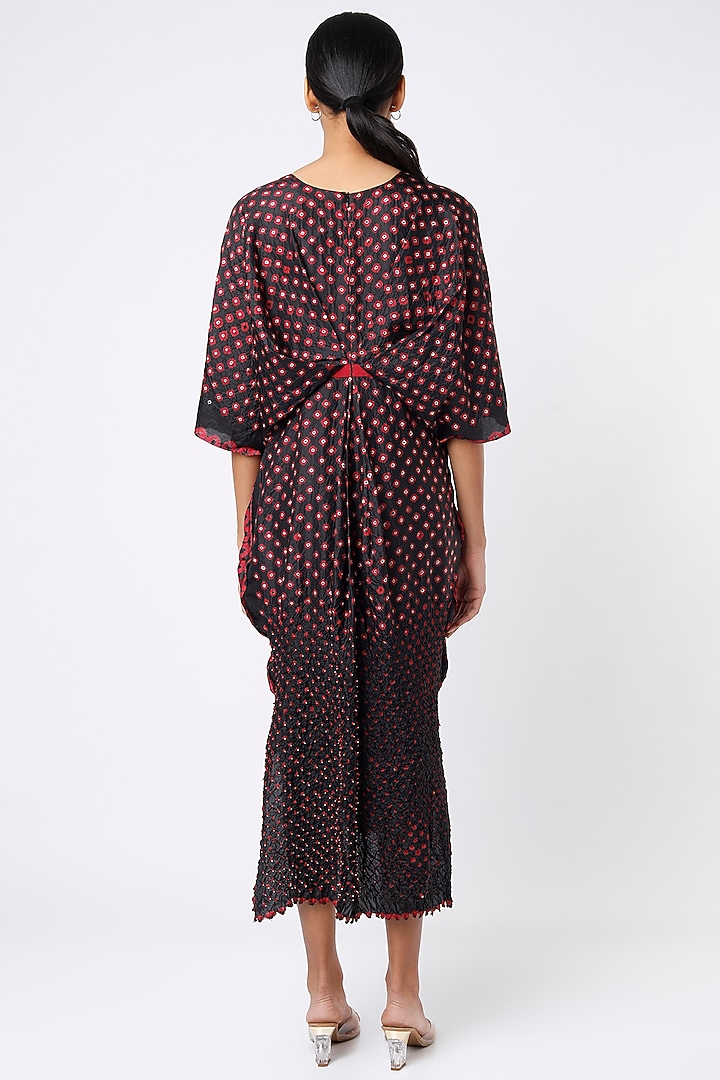 Black & Red Bandhani Printed Kaftan Vacation Dress by Nupur Kanoi at Pernia's Pop Up Shop