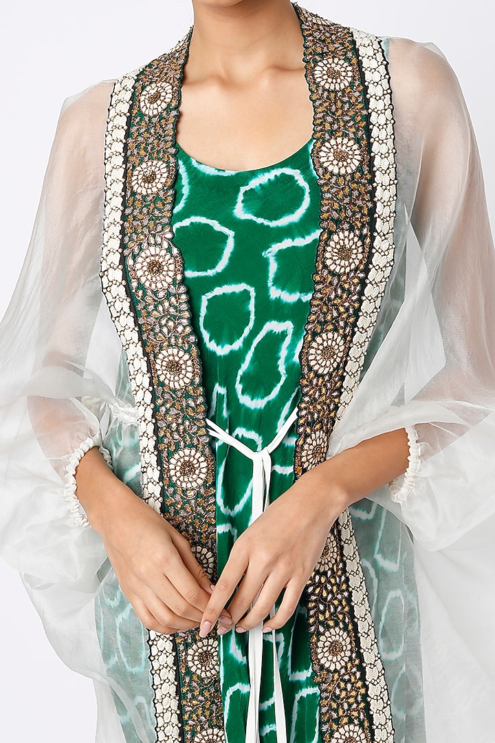 Green Crepe Polka Dot Printed Jacket Cocktail Dress by Nupur Kanoi at Pernia's Pop Up Shop