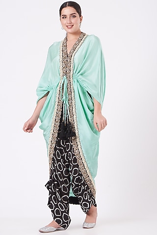 Black Printed Jumpsuit With Tailcoat by Nupur Kanoi