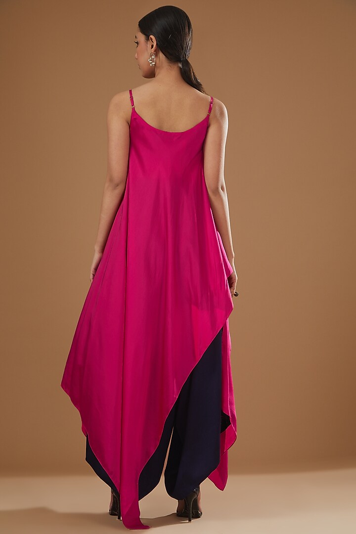 Navy Blue Satin Draped Pant Set by Nupur Kanoi at Pernia's Pop Up Shop