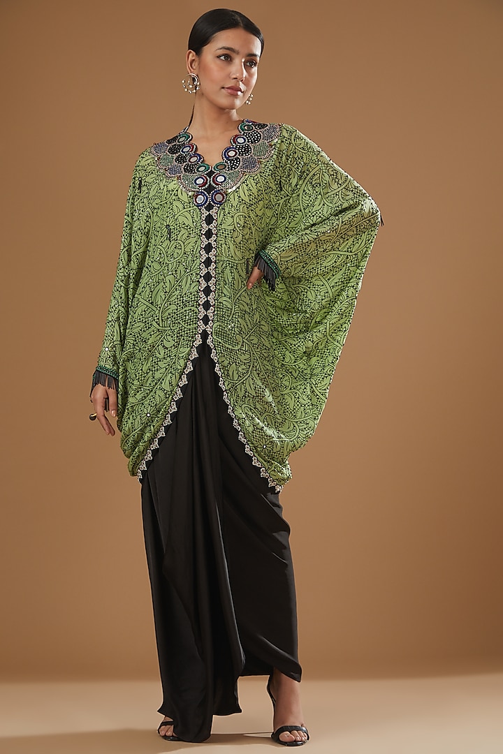 Jade Crepe Printed & Hand Embroidered Jacket Set by Nupur Kanoi