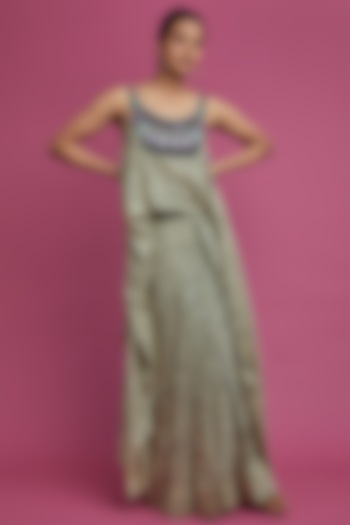 Jade Crepe Printed & Embroidered Jumpsuit by Nupur Kanoi at Pernia's Pop Up Shop