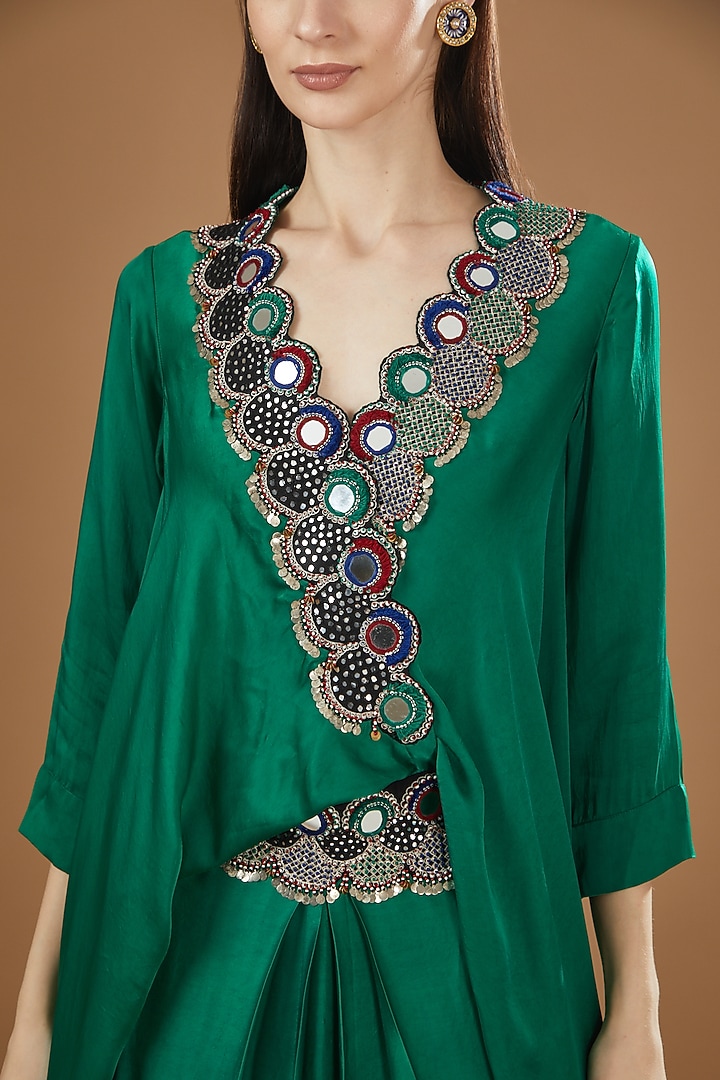 Emerald Green Satin Embroidered Maxi Cocktail Dress by Nupur Kanoi at Pernia's Pop Up Shop
