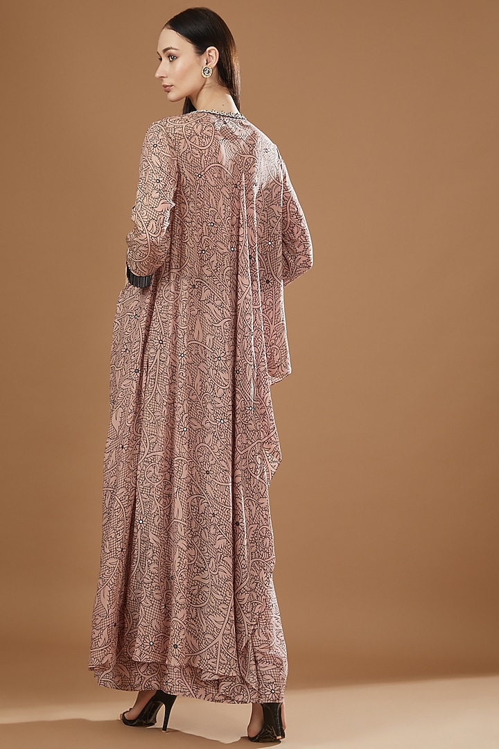 Old Rose Crepe Printed & Embroidered Maxi Cocktail Dress by Nupur Kanoi at Pernia's Pop Up Shop
