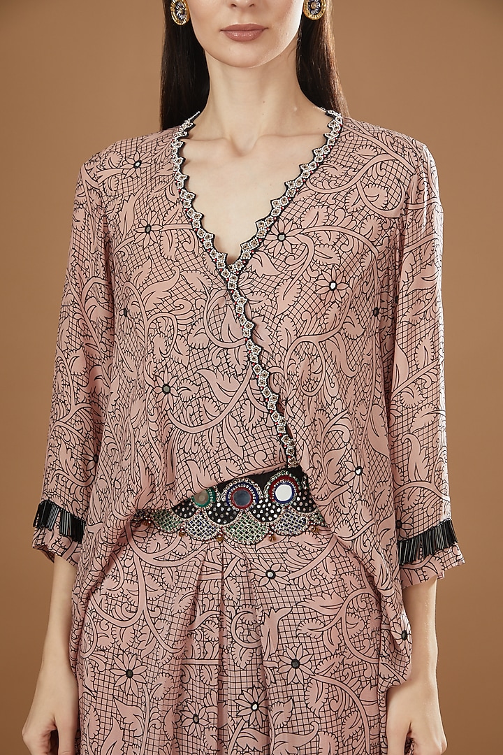 Old Rose Crepe Printed & Embroidered Maxi Cocktail Dress by Nupur Kanoi at Pernia's Pop Up Shop