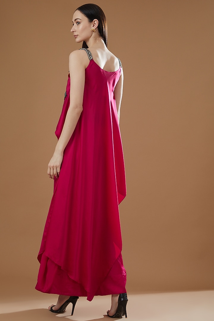 Red Satin Embroidered Singlet Jumpsuit by Nupur Kanoi at Pernia's Pop Up Shop
