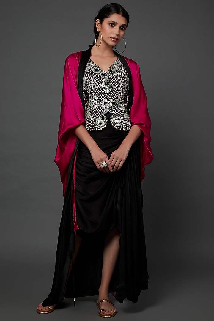 Black Crepe Circular Skirt Set by Nupur Kanoi
