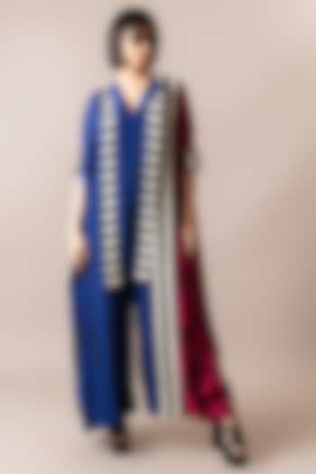 Cobalt Blue & Magenta Pink Crepe Digital Stripes Printed Kaftan Jumpsuit by Nupur Kanoi at Pernia's Pop Up Shop