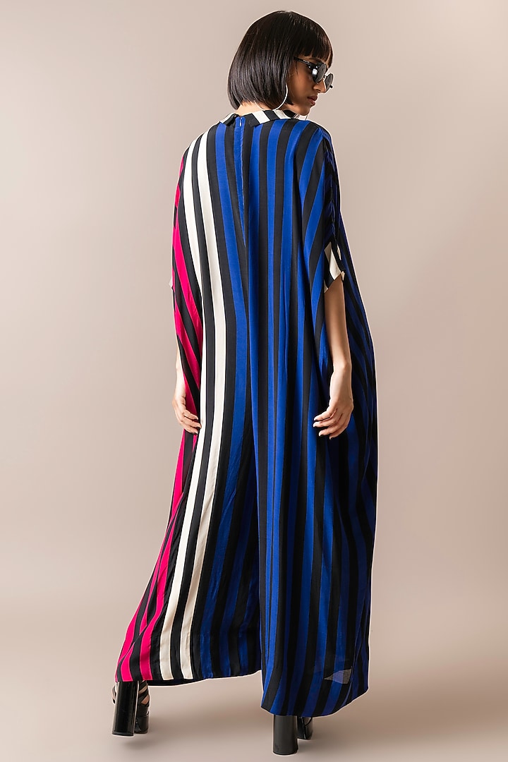 Cobalt Blue & Magenta Pink Crepe Digital Stripes Printed Kaftan Jumpsuit by Nupur Kanoi at Pernia's Pop Up Shop