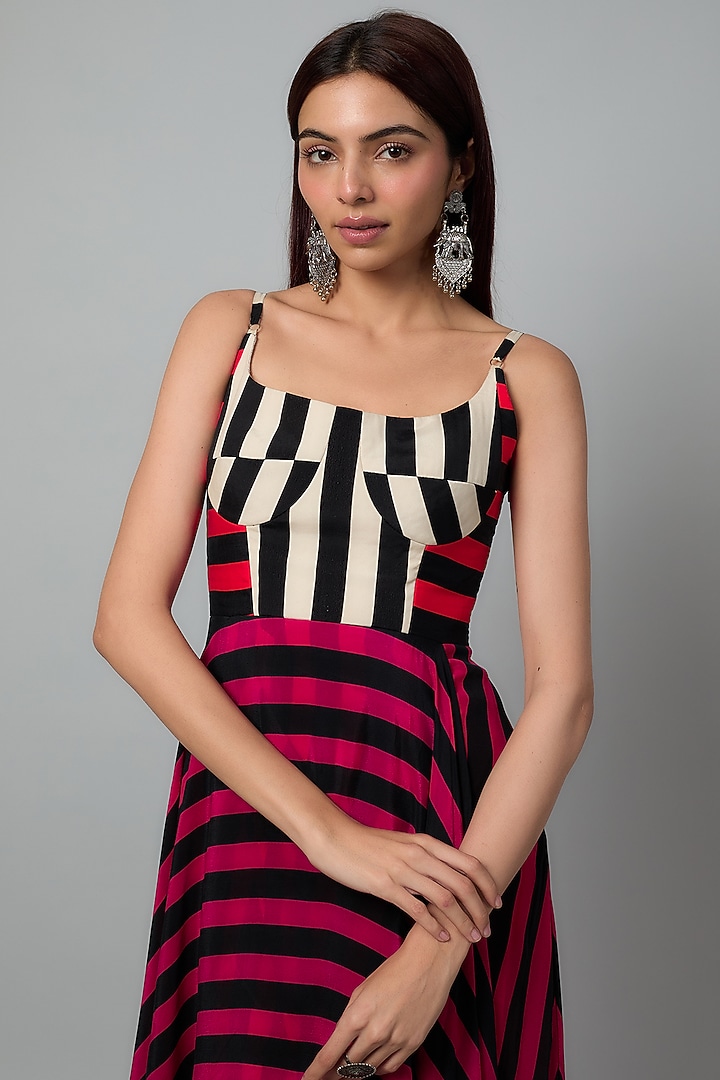 Orange & Magenta Crepe Striped Hanky Vacation Dress by Nupur Kanoi at Pernia's Pop Up Shop