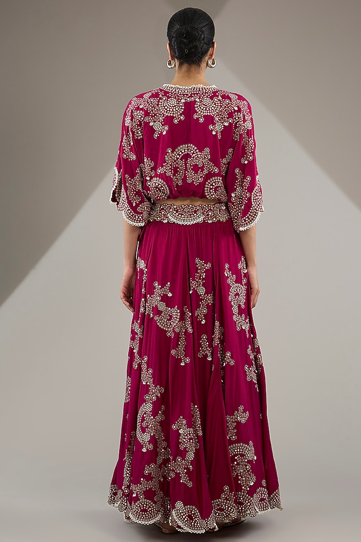 Burgundy Crepe & Silk Hand Embroidered Bridal Lehenga Set by Nupur Kanoi at Pernia's Pop Up Shop