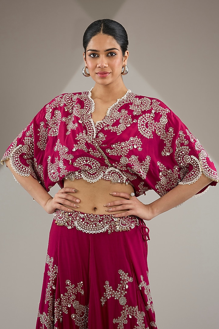 Burgundy Crepe & Silk Hand Embroidered Bridal Lehenga Set by Nupur Kanoi at Pernia's Pop Up Shop